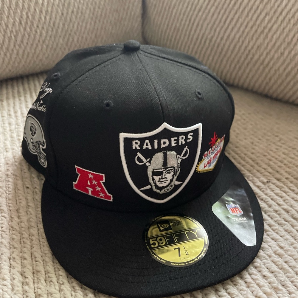 New Era Black Raiders Cap with Patches
